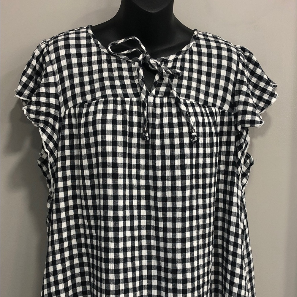 Denver Hayes Black and White Gingham Tie-Neck Ruffled Shift Dress - Picture 3 of 13